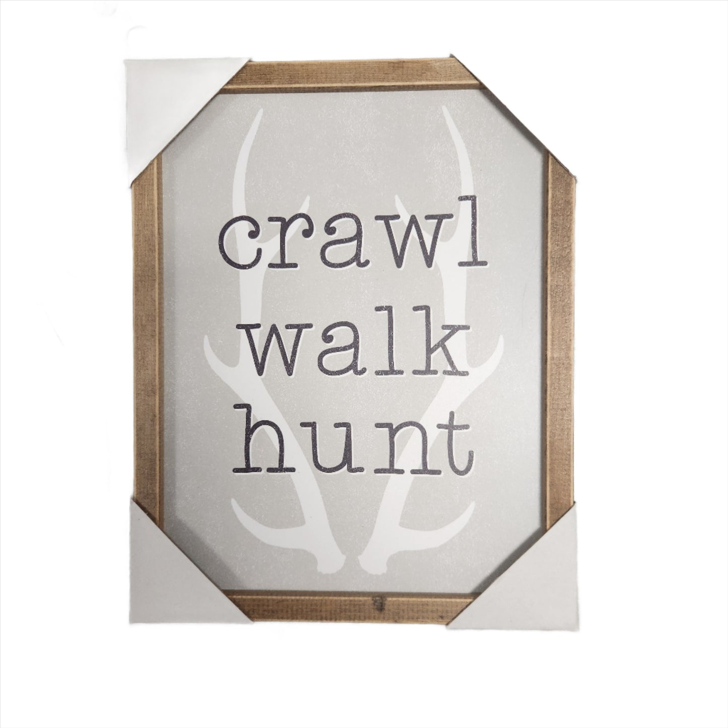 Crawl Walk Hunt Wood Wall Art with Antlers