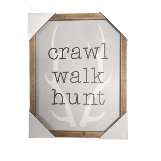 Crawl Walk Hunt Wood Wall Art with Antlers