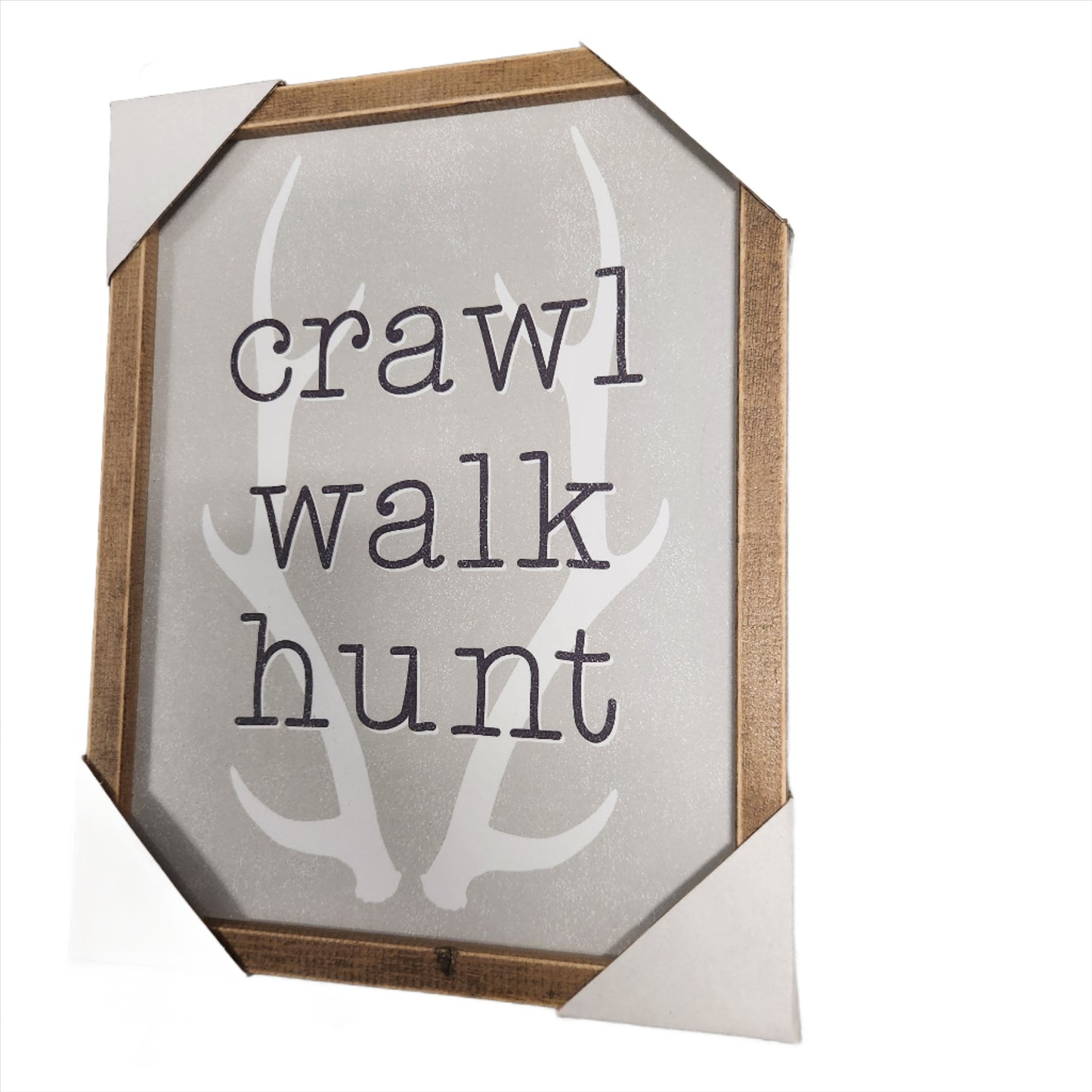 Crawl Walk Hunt Wood Wall Art with Antlers