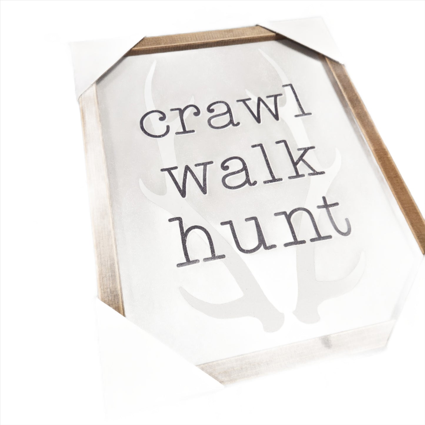 Crawl Walk Hunt Wood Wall Art with Antlers