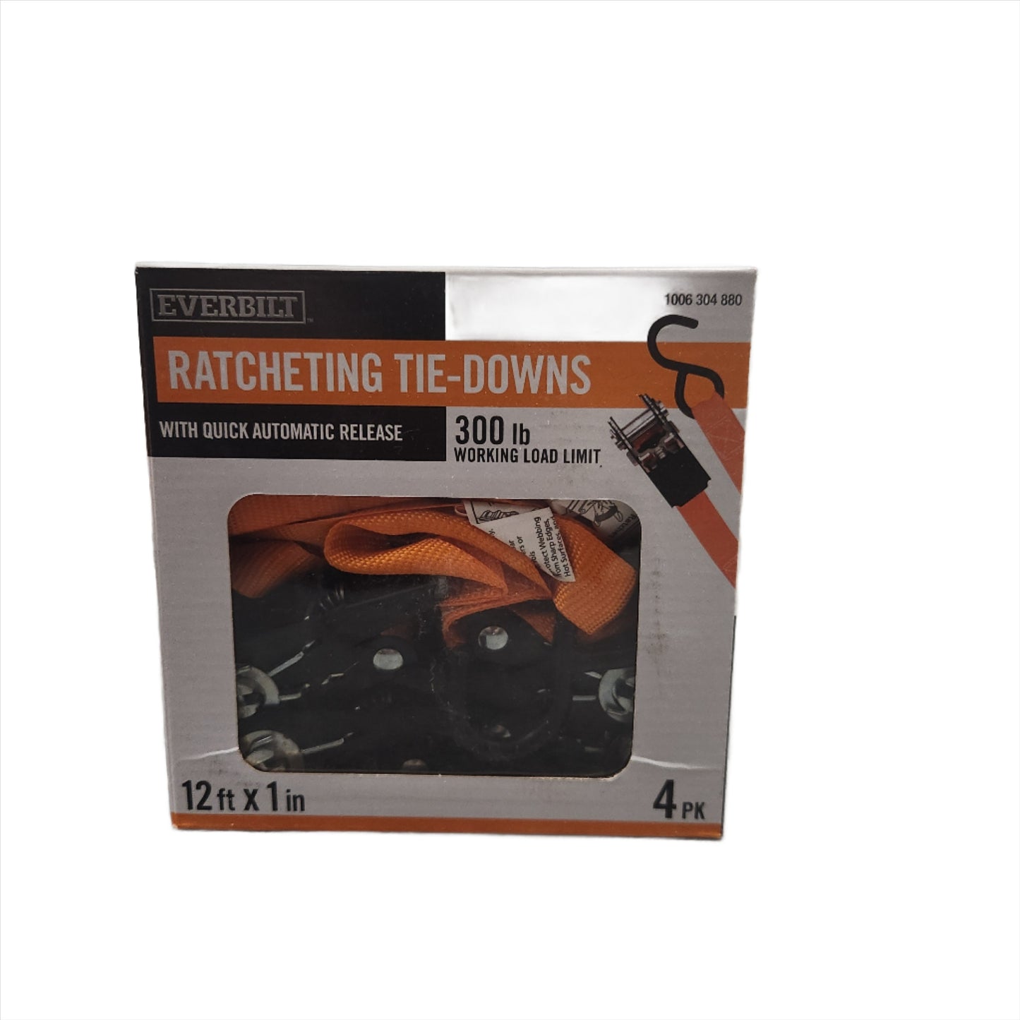 Everbilt EB 12 ft. x 1 in. Rachet Tie Down (4-Pack), orange webbing