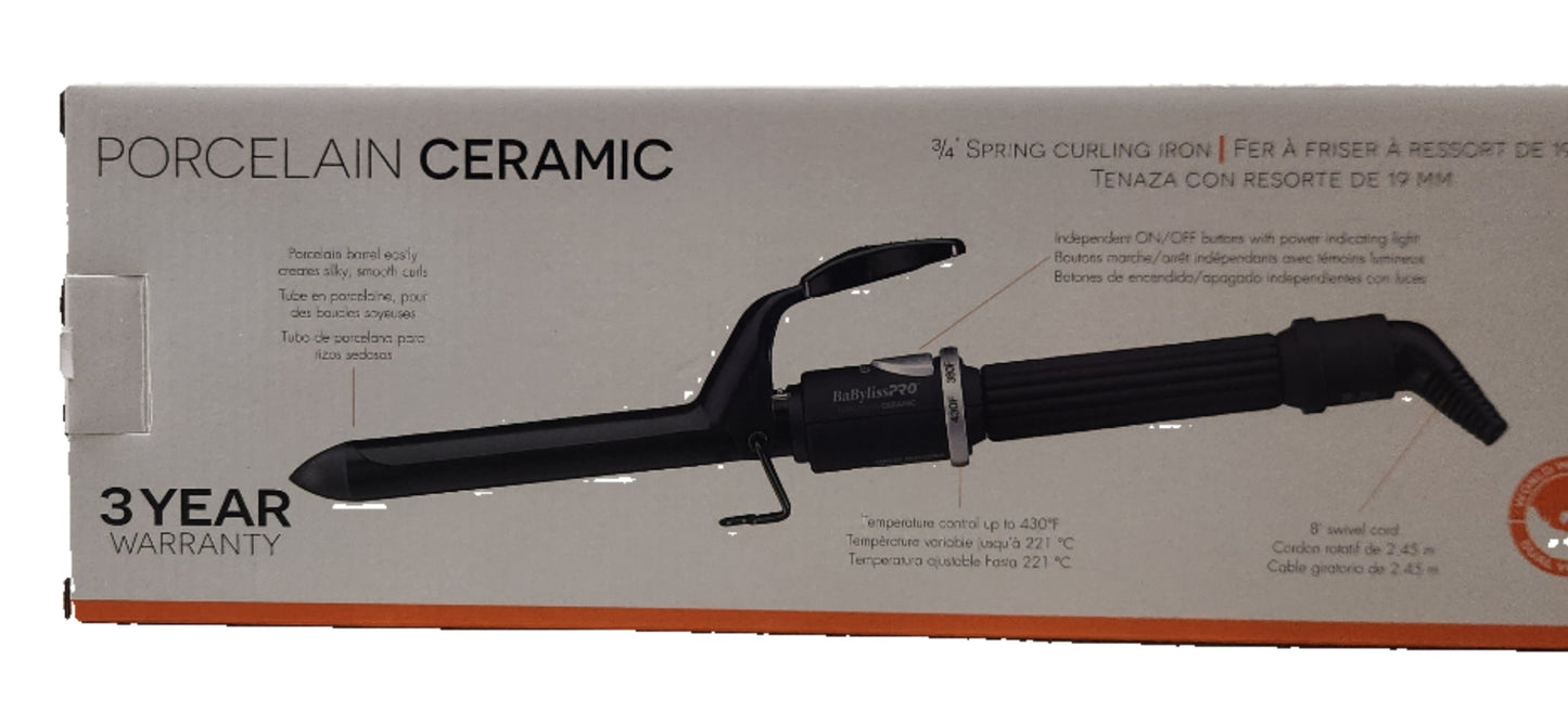 BaByliss Pro Porcelain Ceramic 3/4" Spring Curling Iron, from Pure beauty Salon & Spa