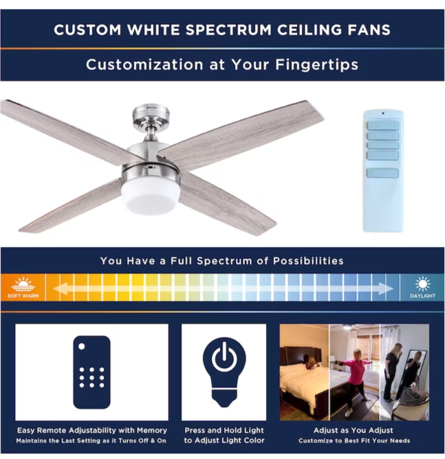 Harbor Breeze Boltz II 52-in Matte Black Color-changing Indoor Ceiling Fan with Light and Remote (4-Blade)