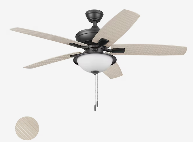 Harbor Breeze Shadwell 52-in Matte Black Indoor/Outdoor Ceiling Fan with Light (5-Blade)