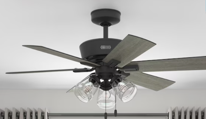 Hunter Pickens 44-in Matte Black Indoor Ceiling Fan with Light (6-Blade)