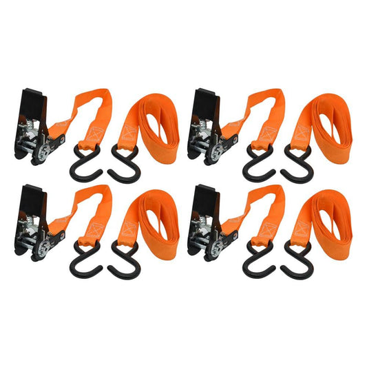 Everbilt EB 12 ft. x 1 in. Rachet Tie Down (4-Pack), orange webbing